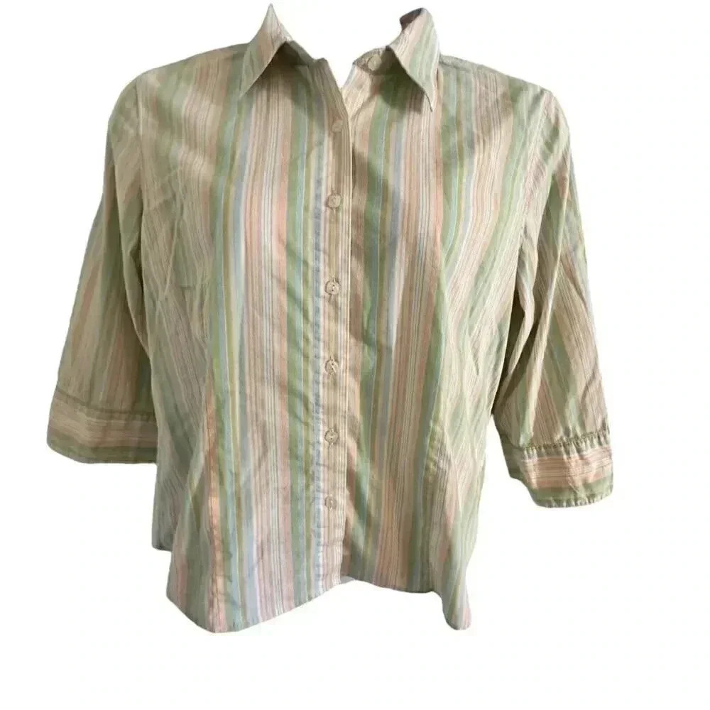 Christopher Banks women's button up shirt pastel striped size xl